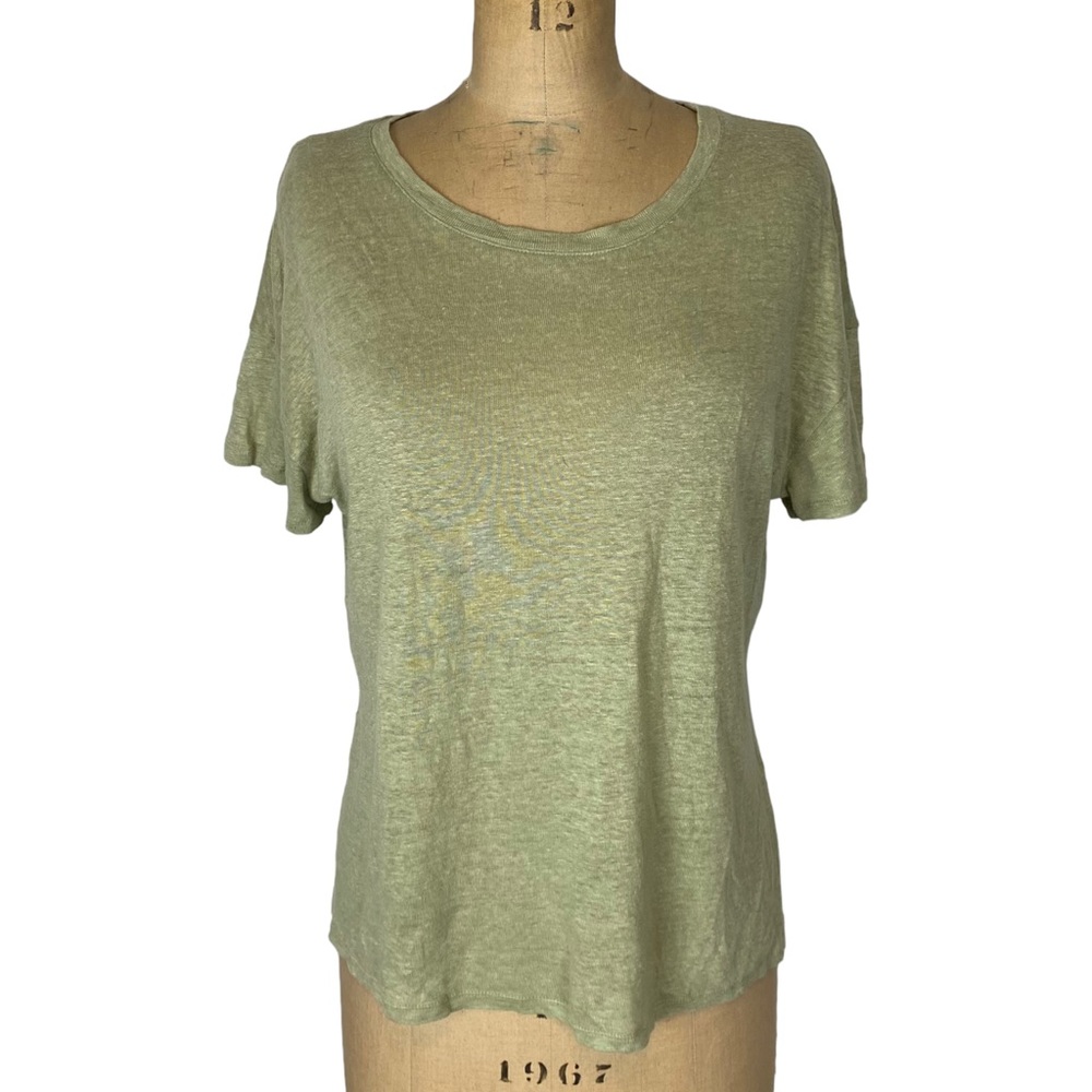Mango Light Khaki Linen Look Relaxed Fit T-Shirt Size XS